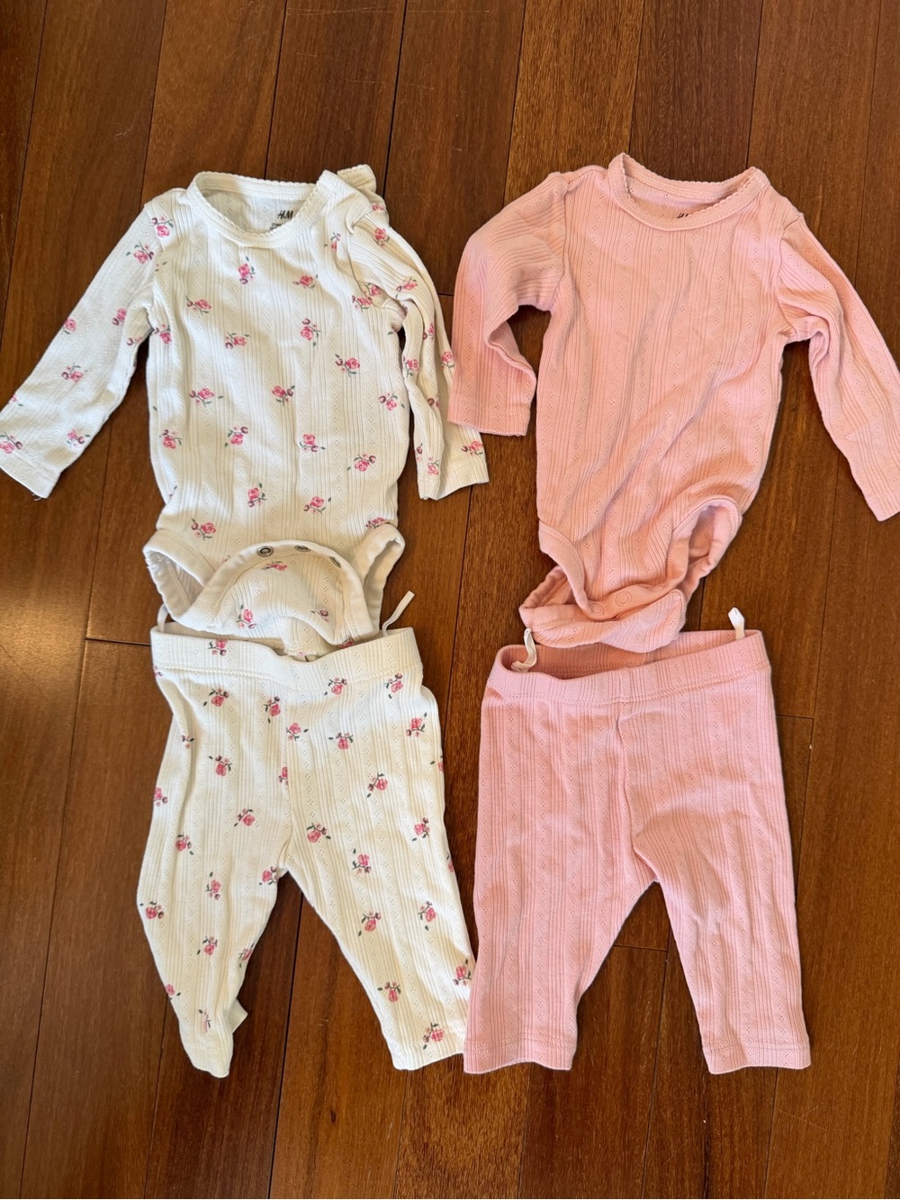H&M Baby Girl Pointelle Matching Sets, Light Pink/Floral, Newborn - SET OF 4